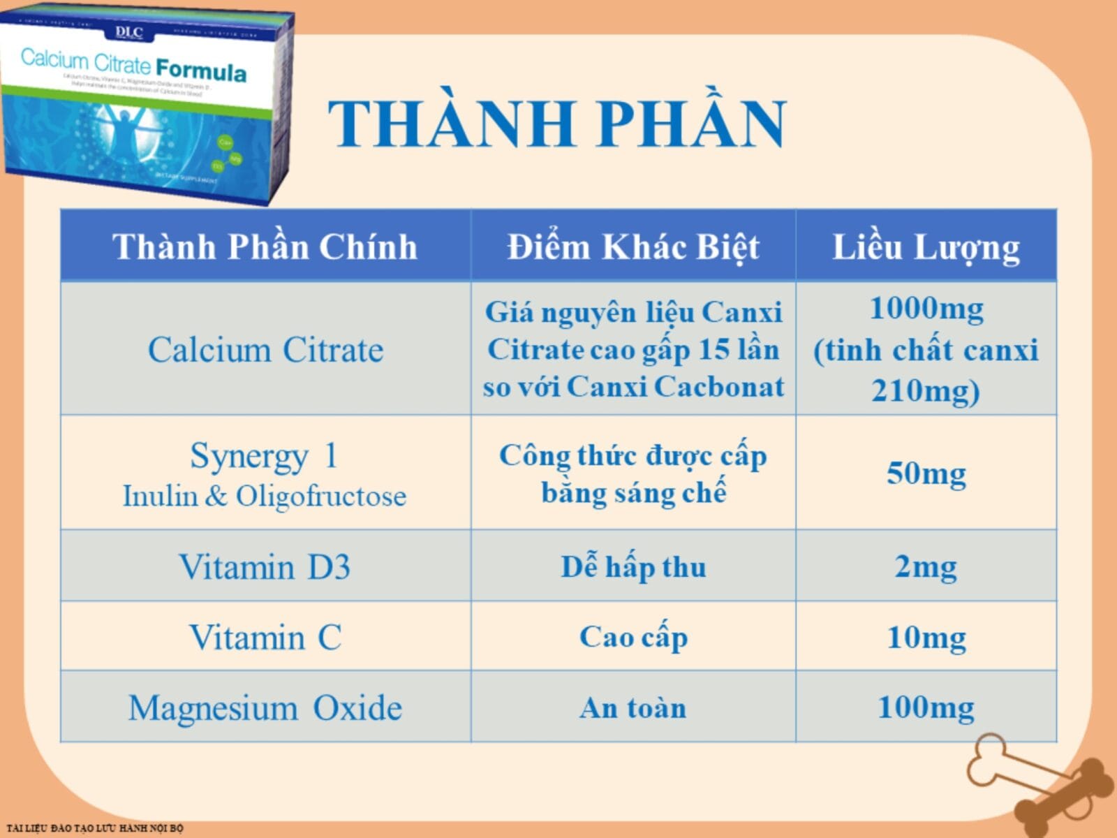 Canxi Citrate hữu cơ DLC – thành phần Vitamin D3, Magie, Synergy-1