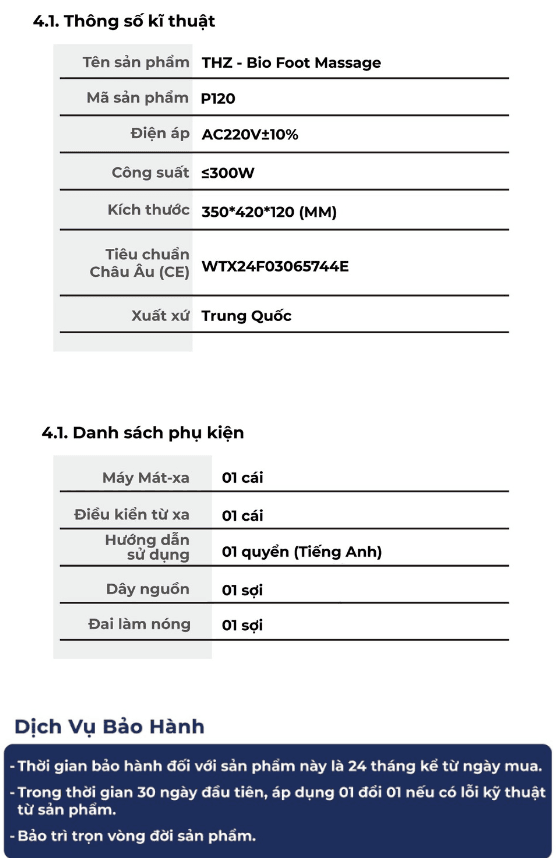 Thông số máy Massage Chân DLC Care THZ BIO