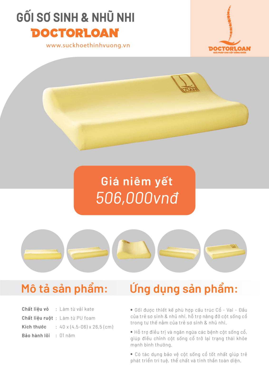 Gối sơ sinh và nhũ nhi sáng chế DoctorLoan